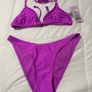 NWT- 2 pcs Women's Pink Triangle Bikini Top - Halter Swim and  bottoms.